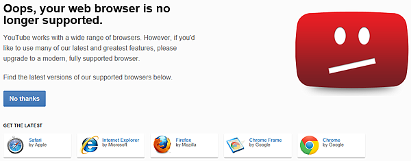 Internet Explorer 10 YouTube Failure