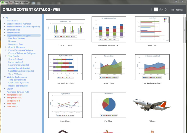 Xara Web Designer 10 Content Catalog Page Elements