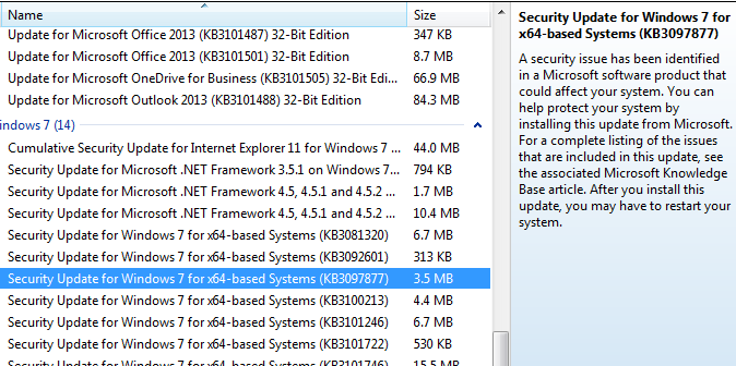 Windows update kb3097877