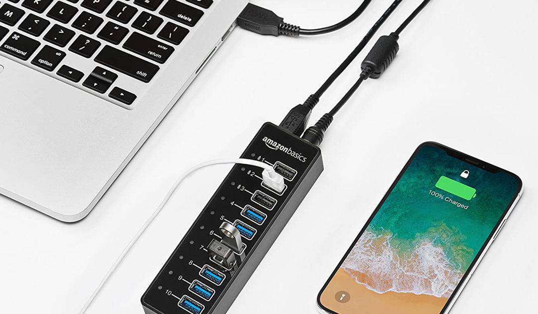 AmazonBasics USB-A 3.1 10-Port Hub with Power Adapter