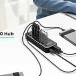 Powered USB Hub ikuai 7 Port Aluminum USB 3.0 Data Hub Splitter