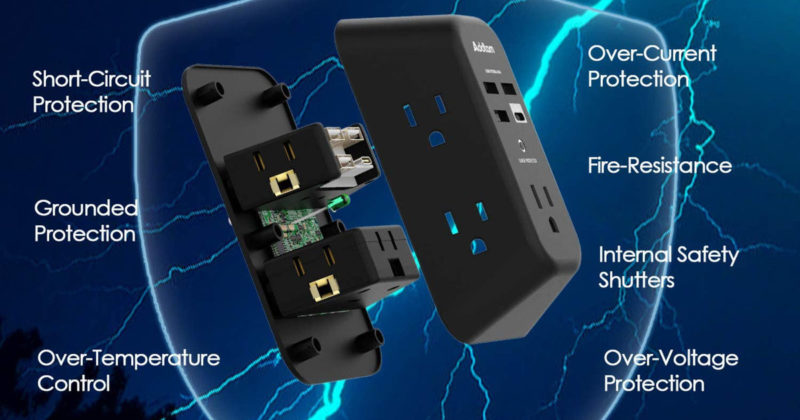 USB Wall Charger Surge Protector - Addtam 5 Outlet Extender with 4 USB Charging Ports