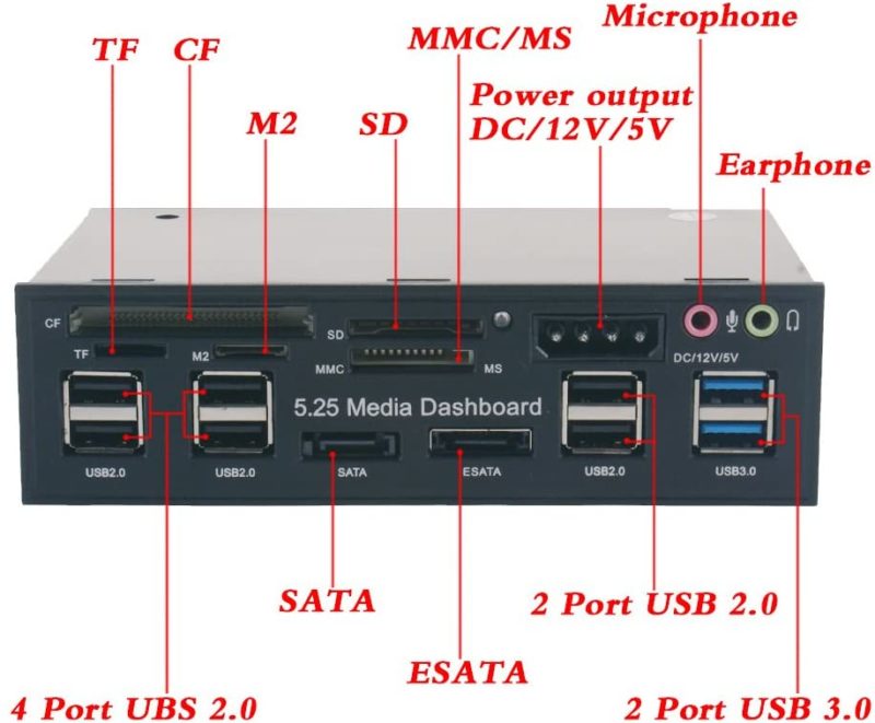 T-SIDAKE 5.25 Inch PC Multifunctional Dashboard Media Front Panel Audio