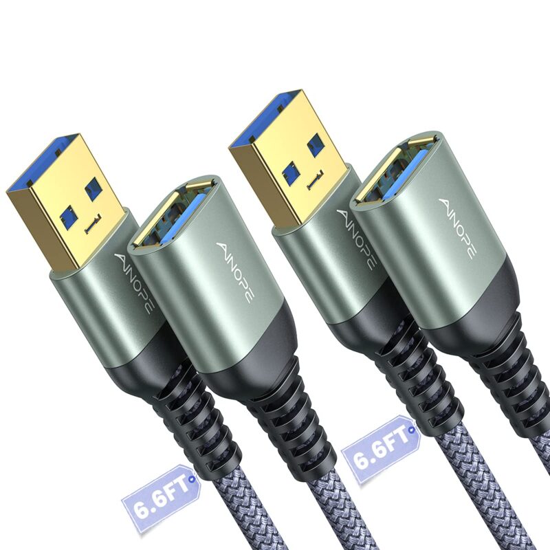 2 Pack 6.6FT+6.6FT AINOPE USB 3.0 Extension Cable Type A Male to Female Extension Cord