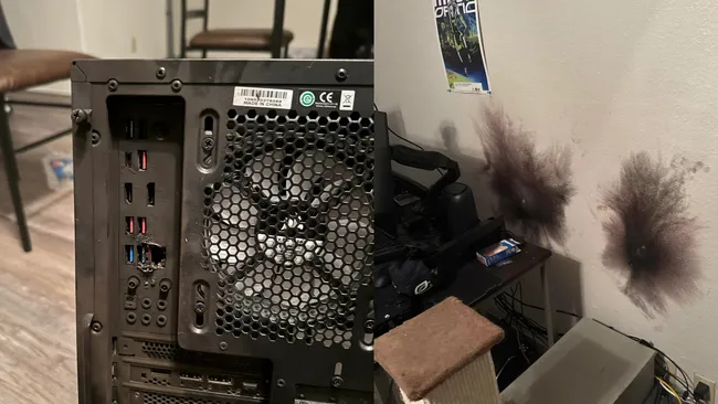 Lightning strike enters apartment through coaxial internet cable, blows up gamer's PC — surge causes extensive damage to motherboard, destroys router, and leaves burn marks on the wall